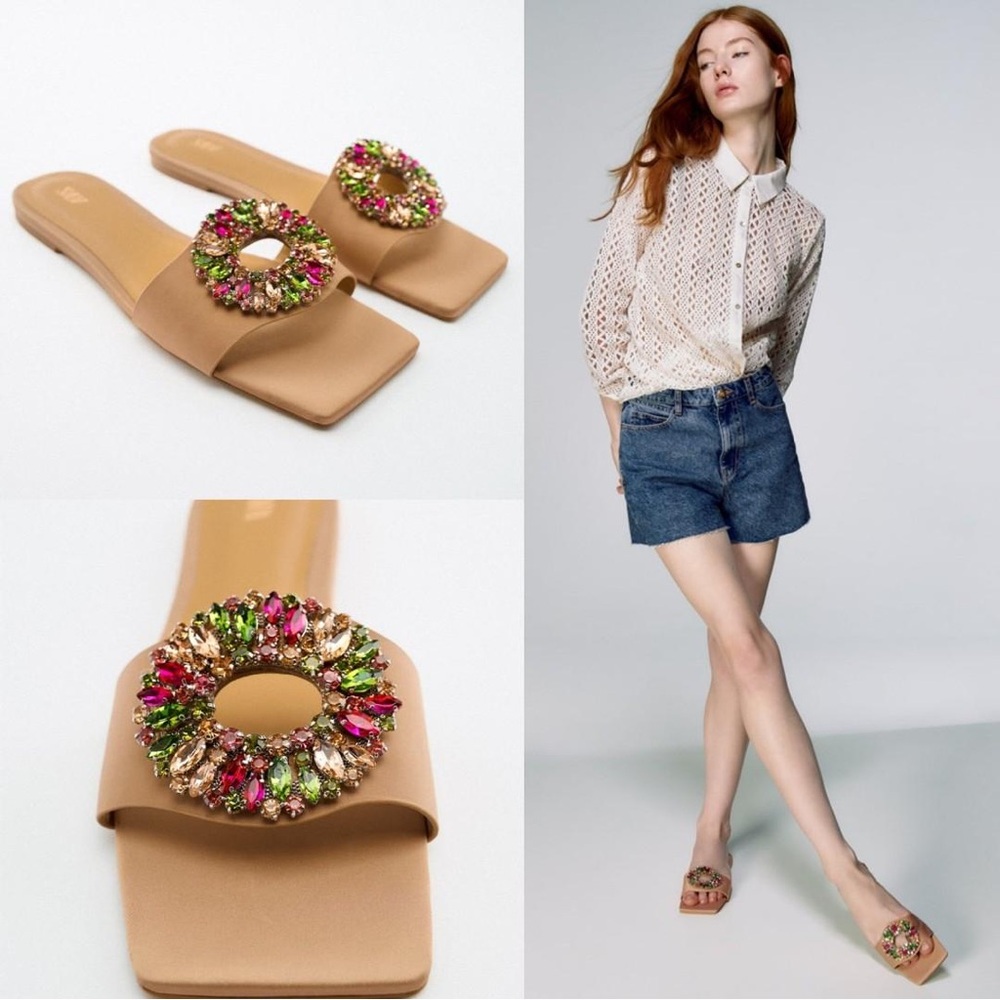 Zara Embellished Flat Sandals with Jewelled Buckle
